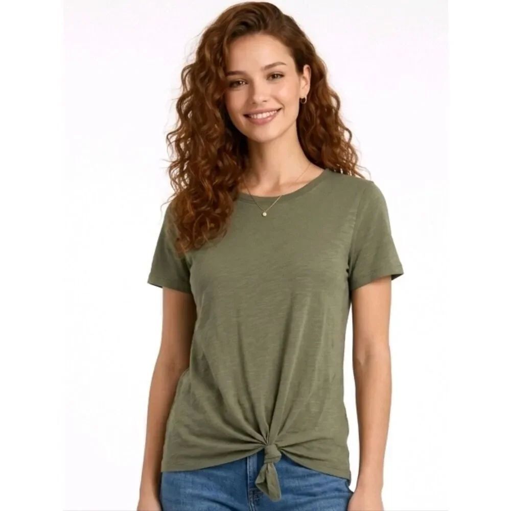 Social Standard By Sanctuary Army Green Knot Detail Short Sleeve T-shirt Size L